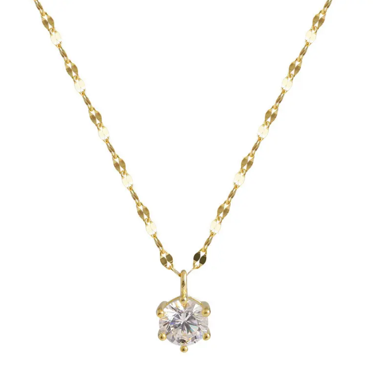 Six-Claw Solitaire Diamond Necklace – Titanium Steel | Minimalist & Elegant Pendant Jewelry