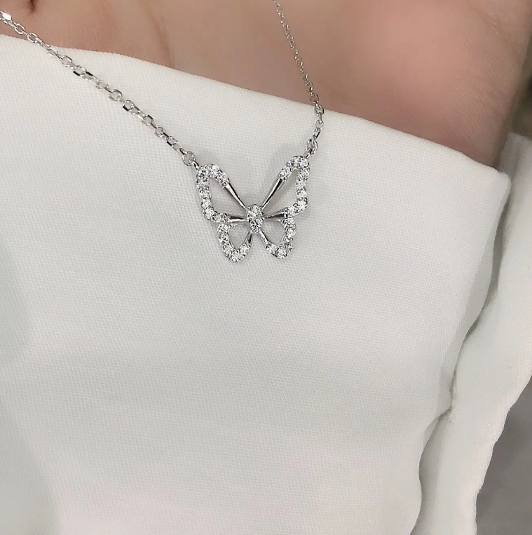 Silver Butterfly Necklace – Simple Collarbone Chain Jewelry for Women | Popular Dainty Pendant Necklace