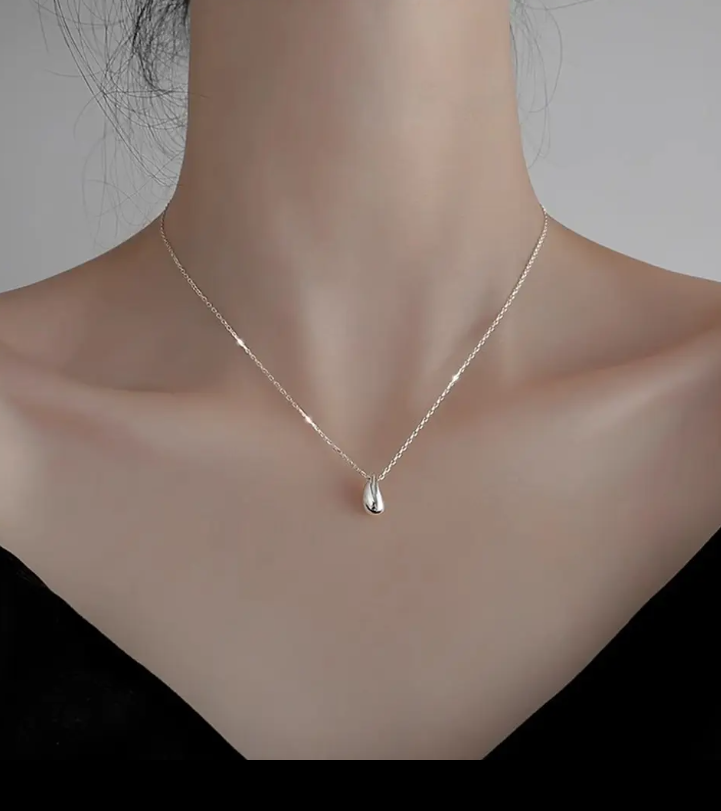 Copper Bean Clavicle Chain Necklace – Minimalist Silver Tone Choker | Dainty Everyday Jewelry