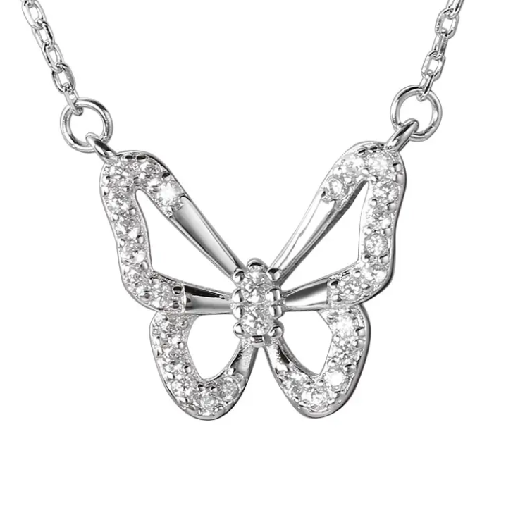 Silver Butterfly Necklace – Simple Collarbone Chain Jewelry for Women | Popular Dainty Pendant Necklace
