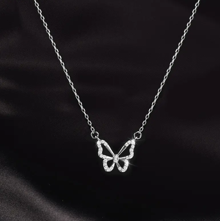 Silver Butterfly Necklace – Simple Collarbone Chain Jewelry for Women | Popular Dainty Pendant Necklace