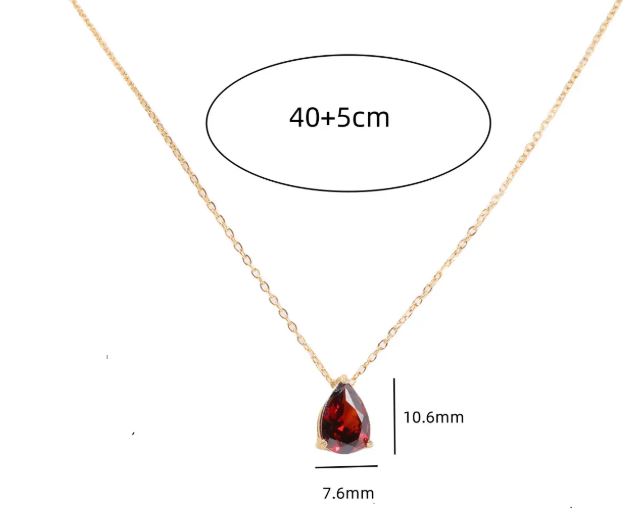 18K Gold Plated Titanium Steel Birthstone Necklace – Water Drop Zircon Pendant
