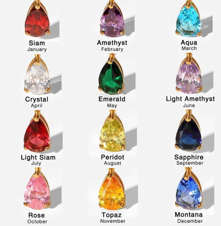 18K Gold Plated Titanium Steel Birthstone Necklace – Water Drop Zircon Pendant
