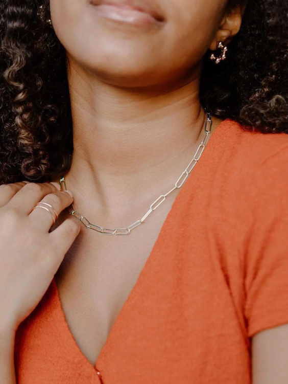 Gold and Sliver Paper Clip Link Chain Necklace – Stainless Steel Oval Link Chain Minimalist Jewelry