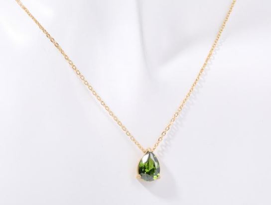 18K Gold Plated Titanium Steel Birthstone Necklace – Water Drop Zircon Pendant