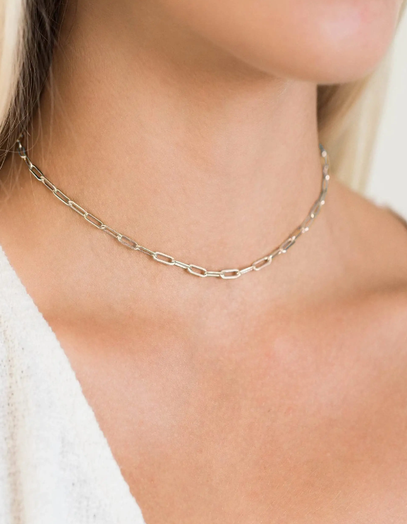 Gold and Sliver Paper Clip Link Chain Necklace – Stainless Steel Oval Link Chain Minimalist Jewelry