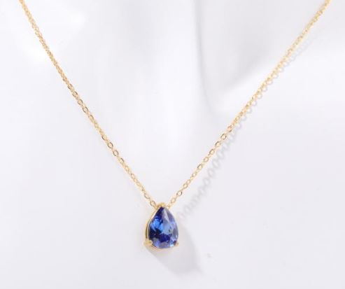 18K Gold Plated Titanium Steel Birthstone Necklace – Water Drop Zircon Pendant