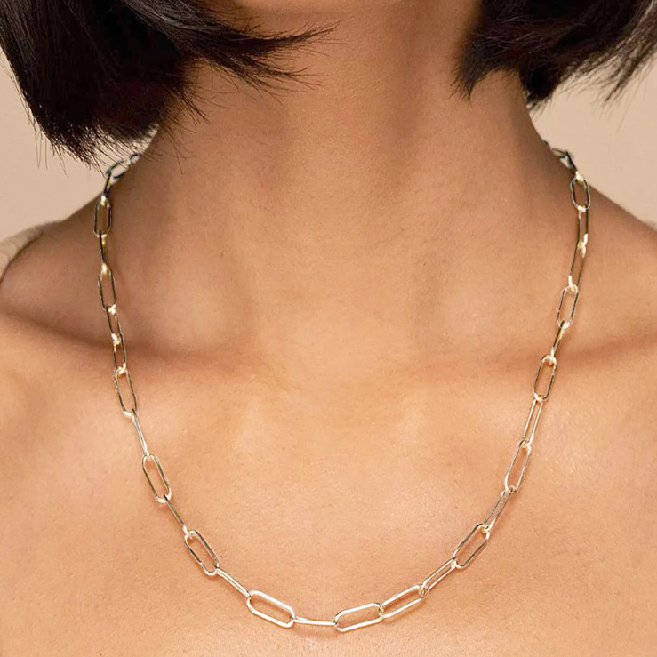 Gold and Sliver Paper Clip Link Chain Necklace – Stainless Steel Oval Link Chain Minimalist Jewelry