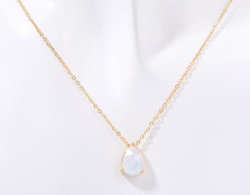 18K Gold Plated Titanium Steel Birthstone Necklace – Water Drop Zircon Pendant