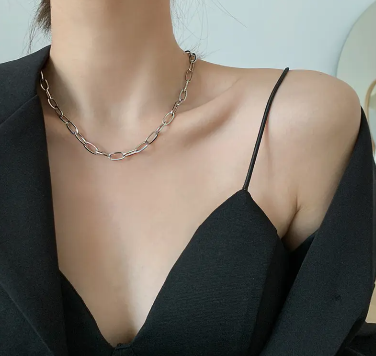 Gold and Sliver Paper Clip Link Chain Necklace – Stainless Steel Oval Link Chain Minimalist Jewelry