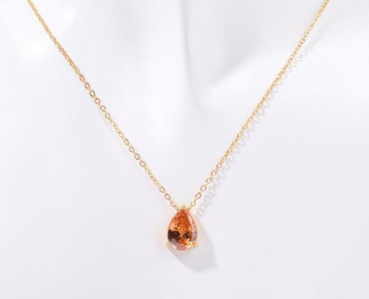 18K Gold Plated Titanium Steel Birthstone Necklace – Water Drop Zircon Pendant