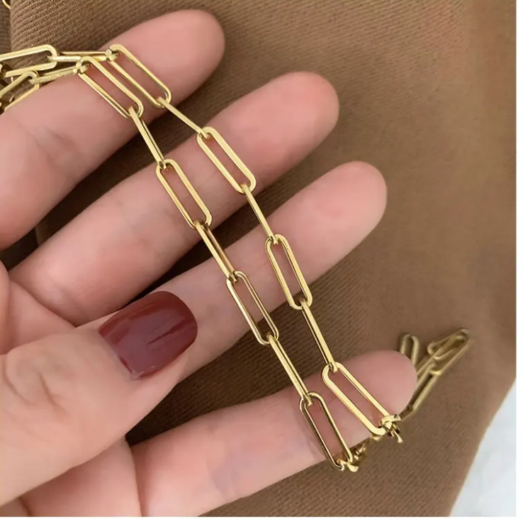 Gold and Sliver Paper Clip Link Chain Necklace – Stainless Steel Oval Link Chain Minimalist Jewelry
