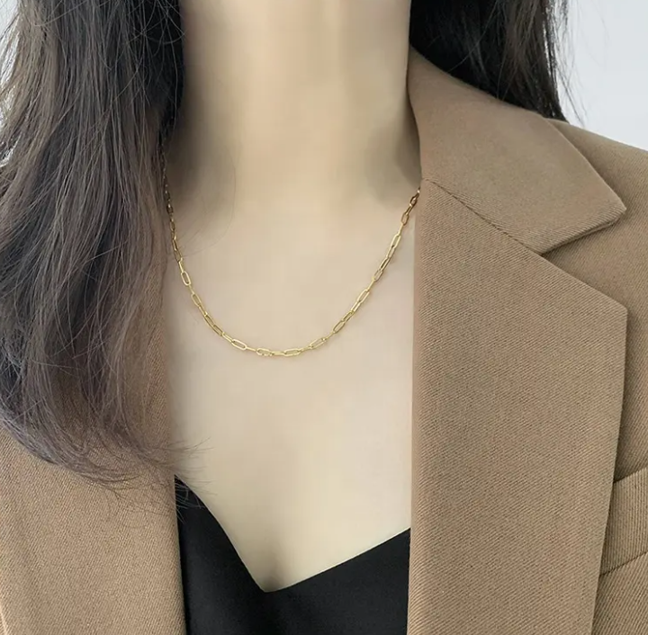 Gold and Sliver Paper Clip Link Chain Necklace – Stainless Steel Oval Link Chain Minimalist Jewelry