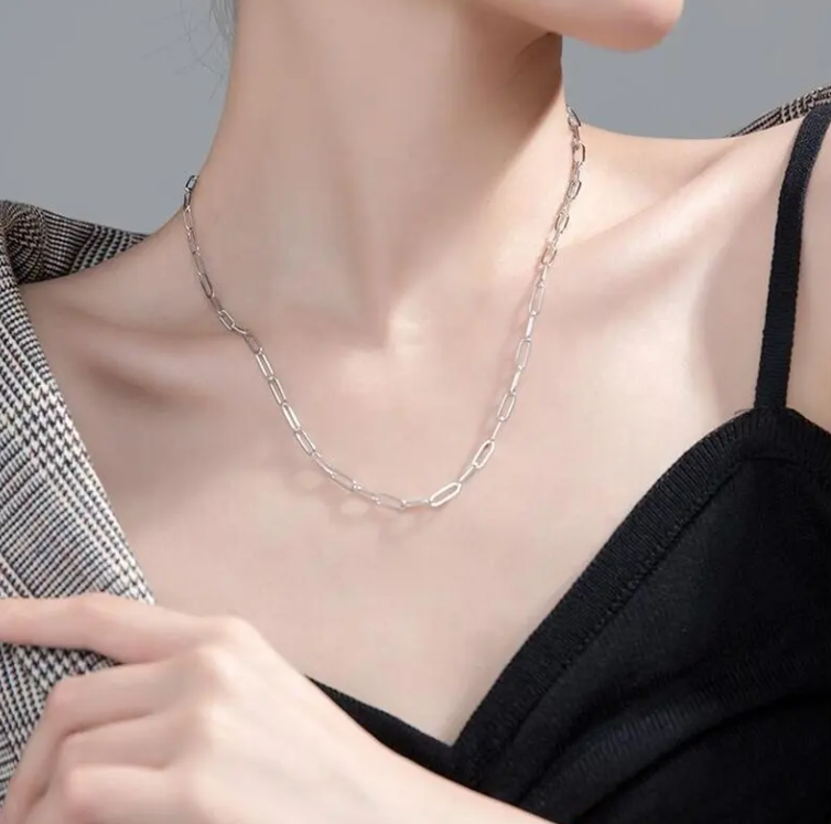 Gold and Sliver Paper Clip Link Chain Necklace – Stainless Steel Oval Link Chain Minimalist Jewelry