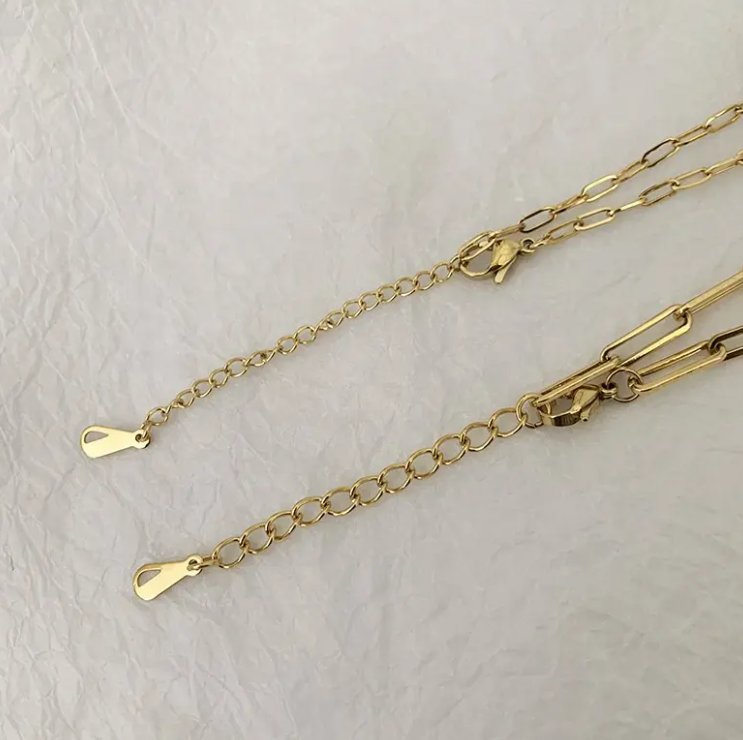 Gold and Sliver Paper Clip Link Chain Necklace – Stainless Steel Oval Link Chain Minimalist Jewelry