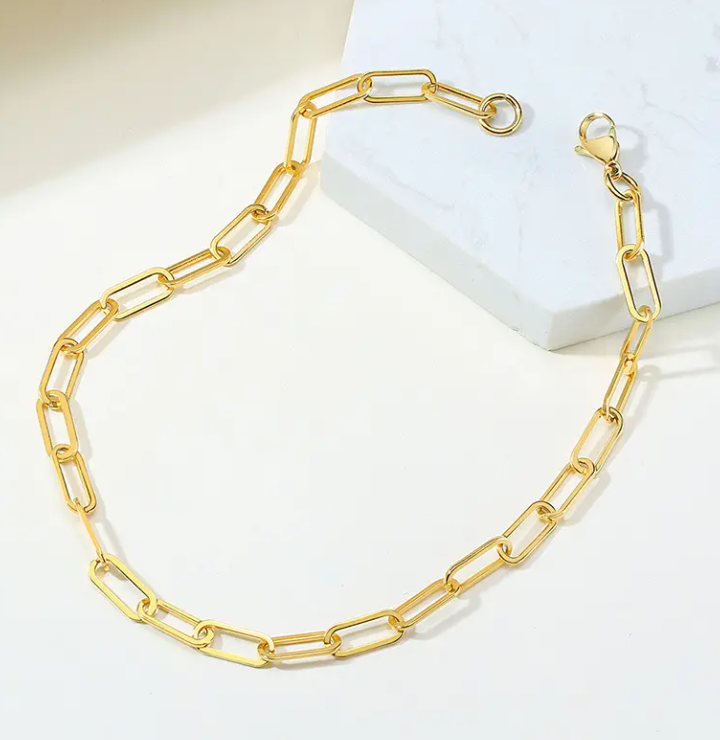 Gold and Sliver Paper Clip Link Chain Necklace – Stainless Steel Oval Link Chain Minimalist Jewelry