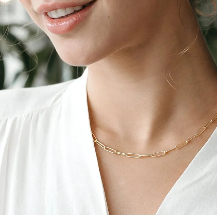 Gold and Sliver Paper Clip Link Chain Necklace – Stainless Steel Oval Link Chain Minimalist Jewelry