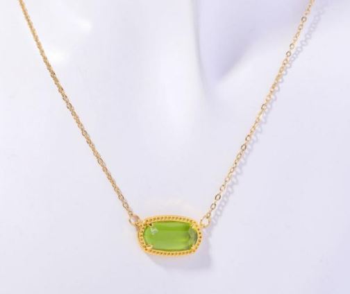 Stainless Steel Birthstone Necklace – Square-Cut Pendant, Fine Jewelry for Women