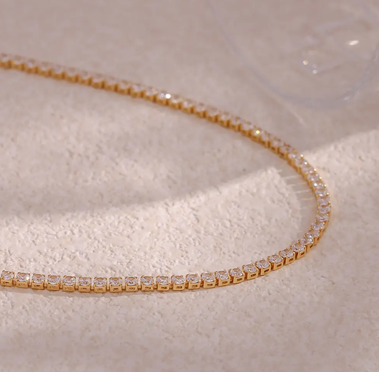 Square Crystal Zircon Necklace – 18K Gold Plated Stainless Steel | Elegant Women’s Pendant Necklace