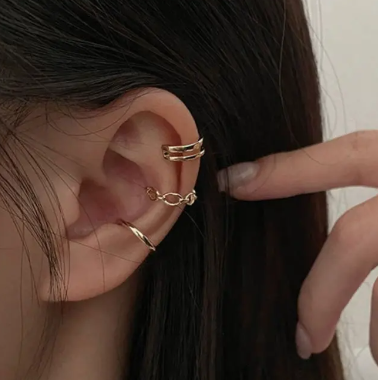 Natural Cool Style Ear Clip Set – Three-Piece Ear Bone Clip Combo | No Piercing Ear Cuffs