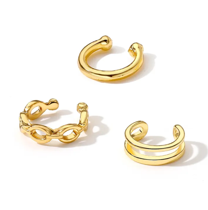 Natural Cool Style Ear Clip Set – Three-Piece Ear Bone Clip Combo | No Piercing Ear Cuffs