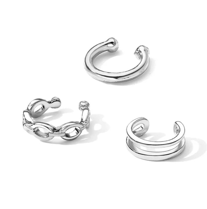 Natural Cool Style Ear Clip Set – Three-Piece Ear Bone Clip Combo | No Piercing Ear Cuffs