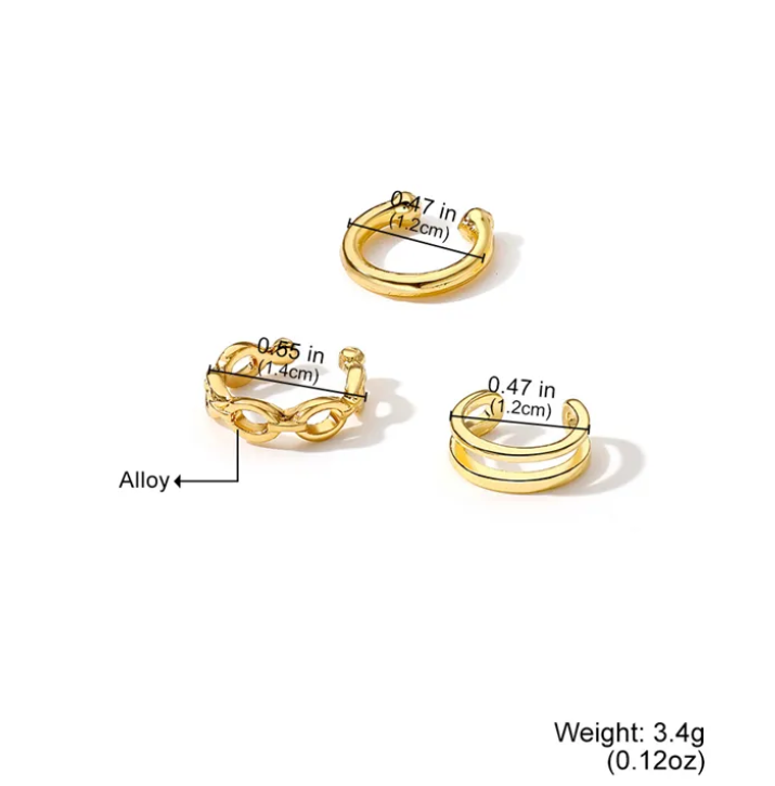 Natural Cool Style Ear Clip Set – Three-Piece Ear Bone Clip Combo | No Piercing Ear Cuffs