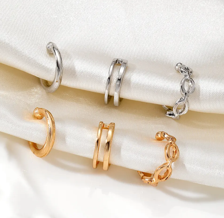 Natural Cool Style Ear Clip Set – Three-Piece Ear Bone Clip Combo | No Piercing Ear Cuffs