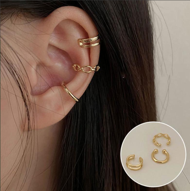 Natural Cool Style Ear Clip Set – Three-Piece Ear Bone Clip Combo | No Piercing Ear Cuffs