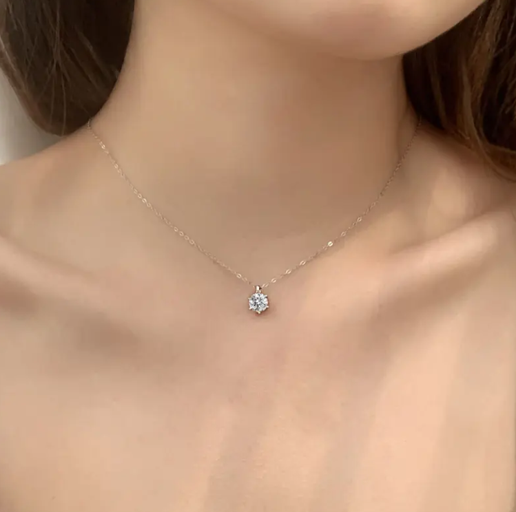 Six-Claw Solitaire Diamond Necklace – Titanium Steel | Minimalist & Elegant Pendant Jewelry
