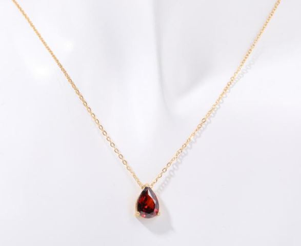 18K Gold Plated Titanium Steel Birthstone Necklace – Water Drop Zircon Pendant