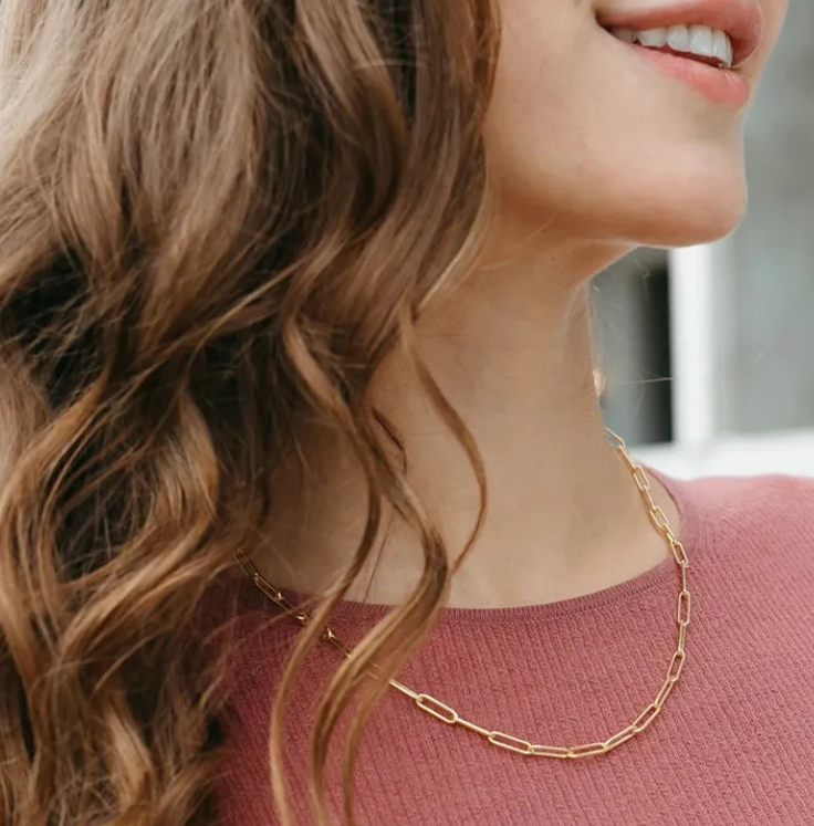 Gold and Sliver Paper Clip Link Chain Necklace – Stainless Steel Oval Link Chain  Minimalist Jewelry