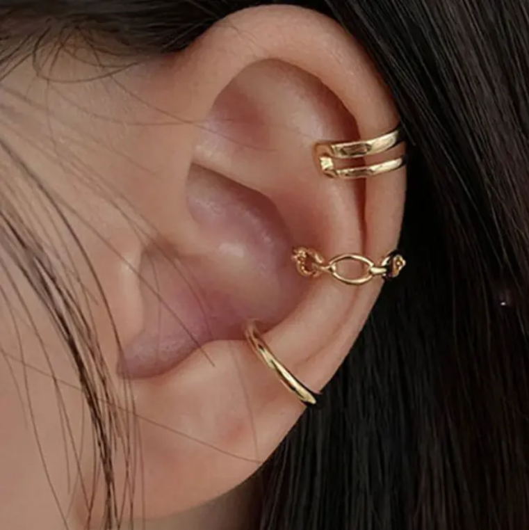 Natural Cool Style Ear Clip Set – Three-Piece Ear Bone Clip Combo | No Piercing Ear Cuffs